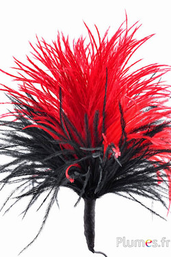 Pluim struisvogel met ring - hoogte 18-20 cm - zwart-rood